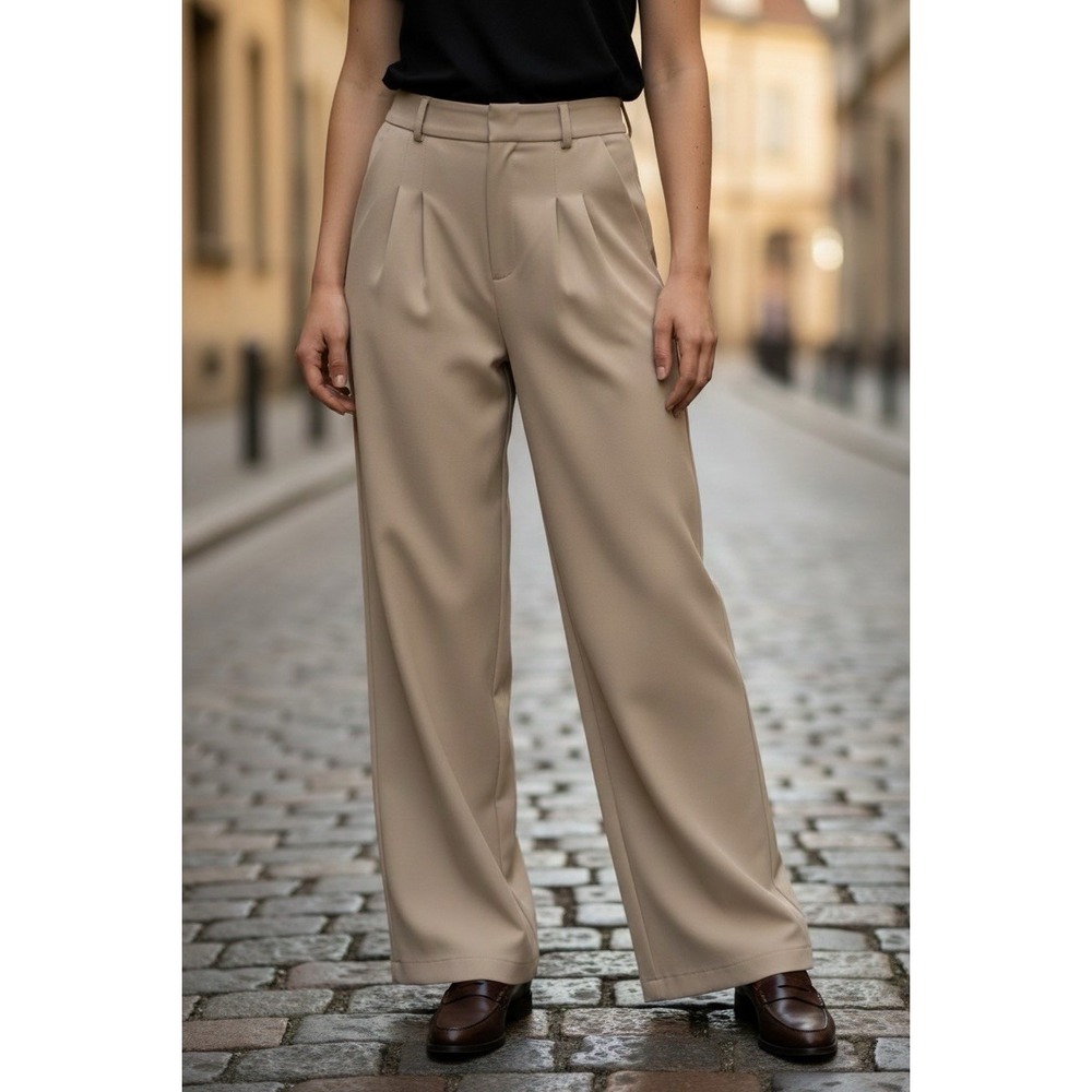 NiMin Pleated Wide Leg Pants Womens S Beige High Waisted Dress Trousers NWT
